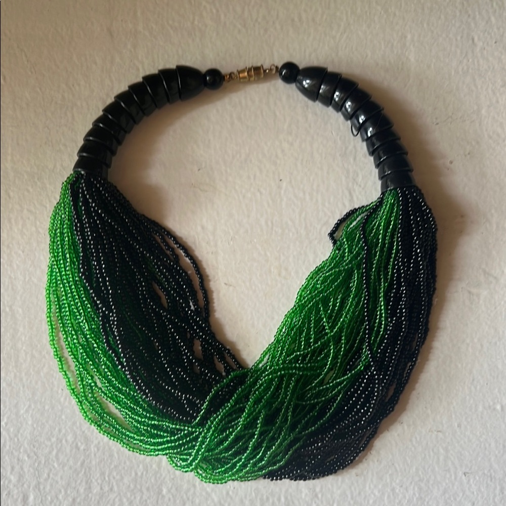 Striking Vintage Green and Black Multi-Strand Choker Necklace